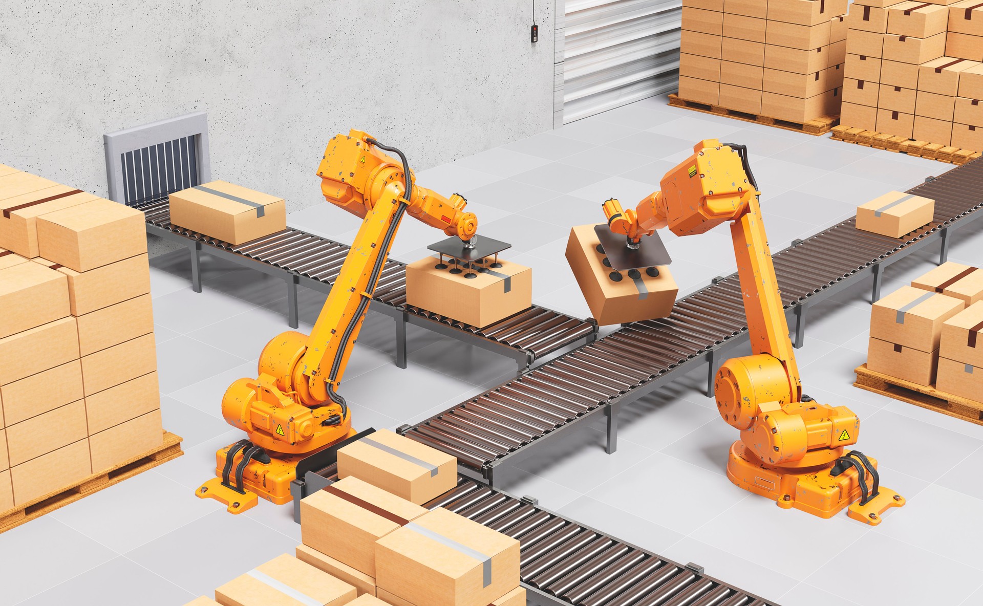 Robotic Palletising and Packaging Concept. Industrial Background